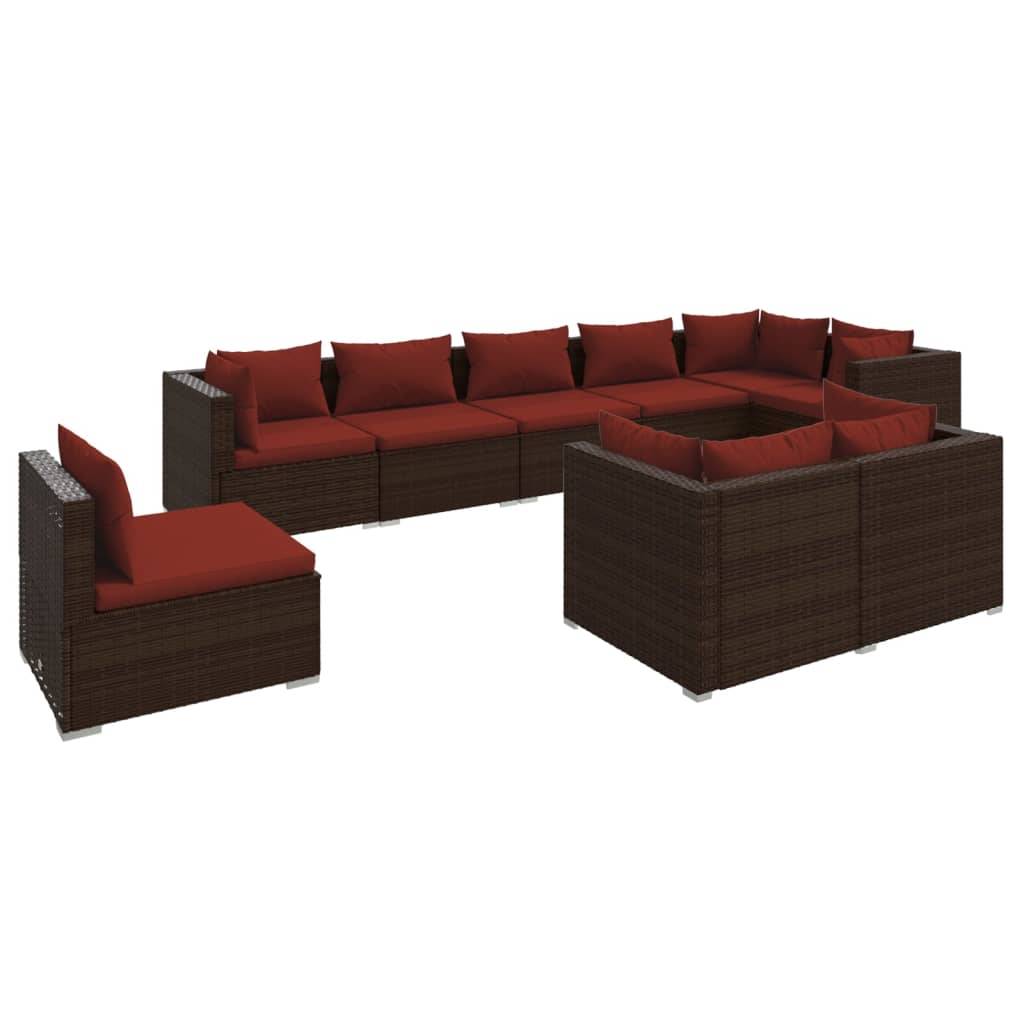 vidaXL 9-tlg. Garten-Lounge-Set mit Kissen Poly Rattan Braun