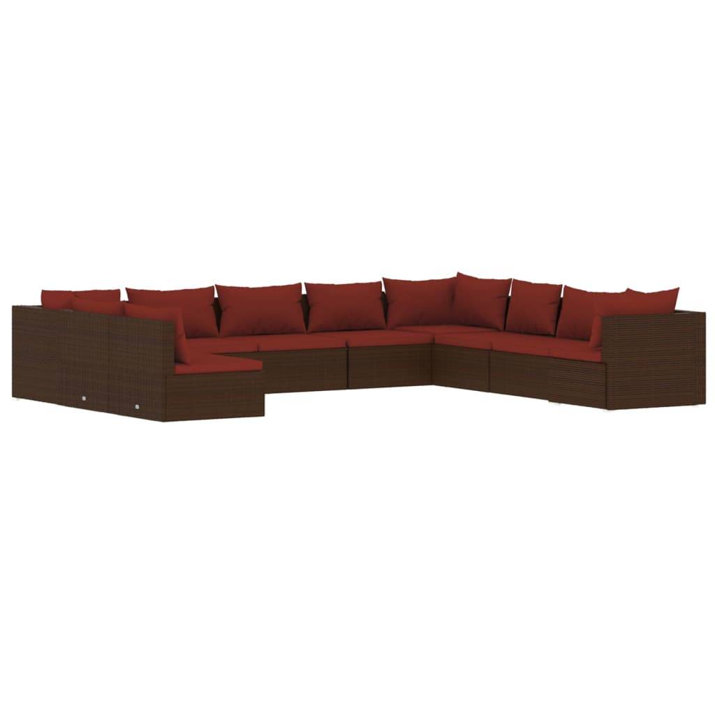 vidaXL 10-tlg. Garten-Lounge-Set mit Kissen Braun Poly Rattan