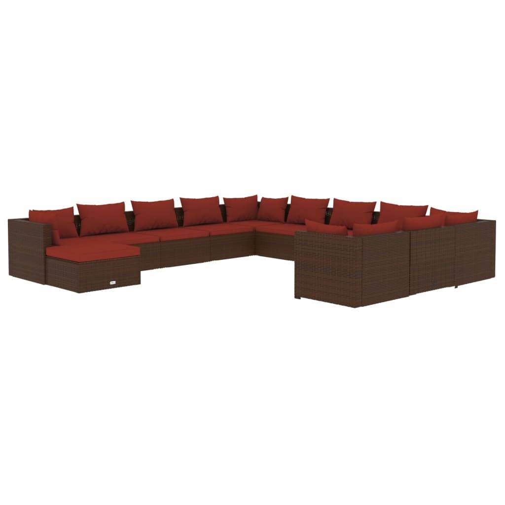 vidaXL 12-tlg. Garten-Lounge-Set mit Kissen Poly Rattan Braun