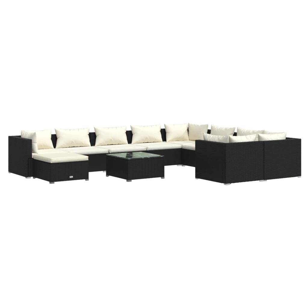 vidaXL 11-tlg. Garten-Lounge-Set mit Kissen Poly Rattan Schwarz