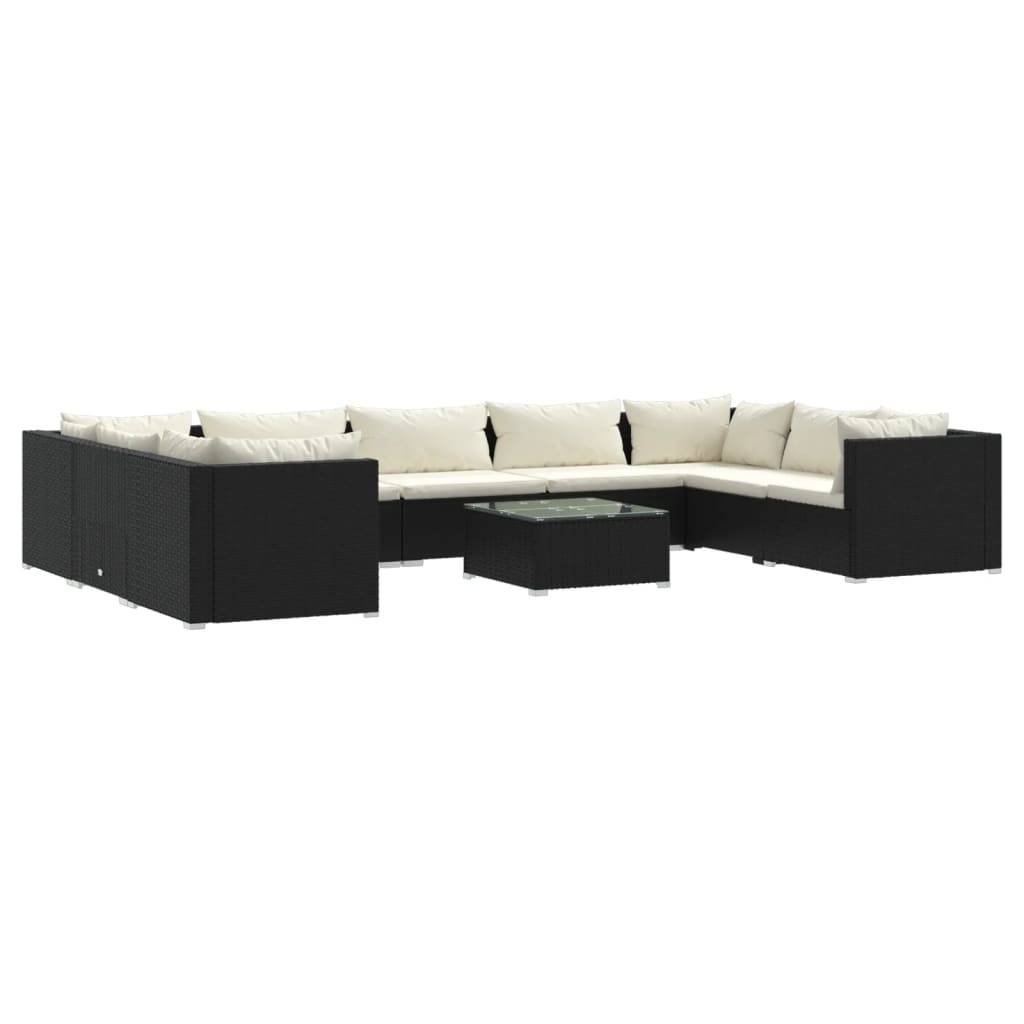 vidaXL 10-tlg. Garten-Lounge-Set mit Kissen Poly Rattan Schwarz