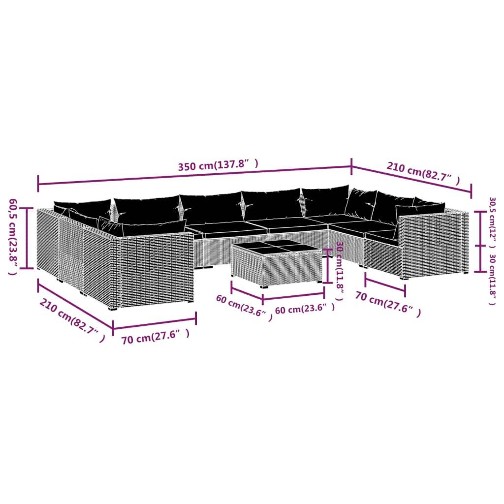 vidaXL 10-tlg. Garten-Lounge-Set mit Kissen Poly Rattan Schwarz