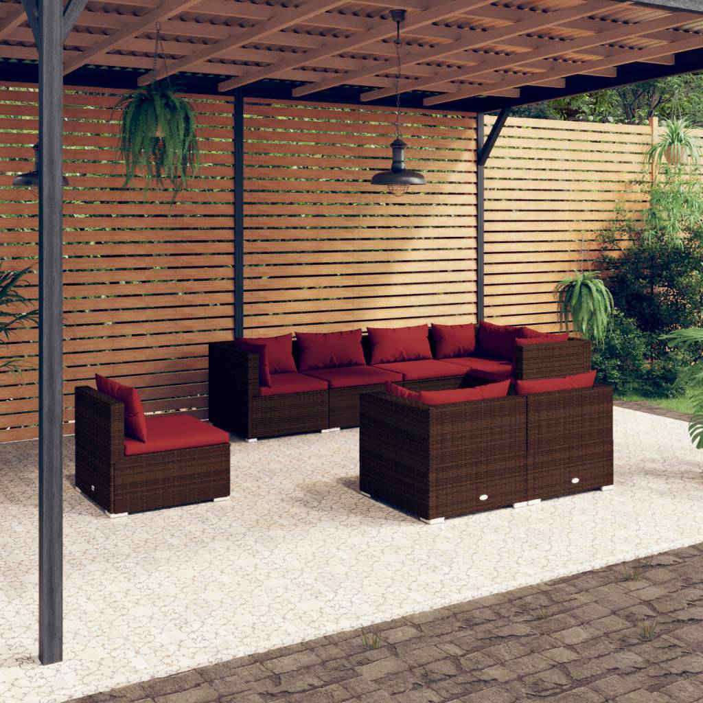 vidaXL 8-tlg. Garten-Lounge-Set mit Kissen Poly Rattan Braun