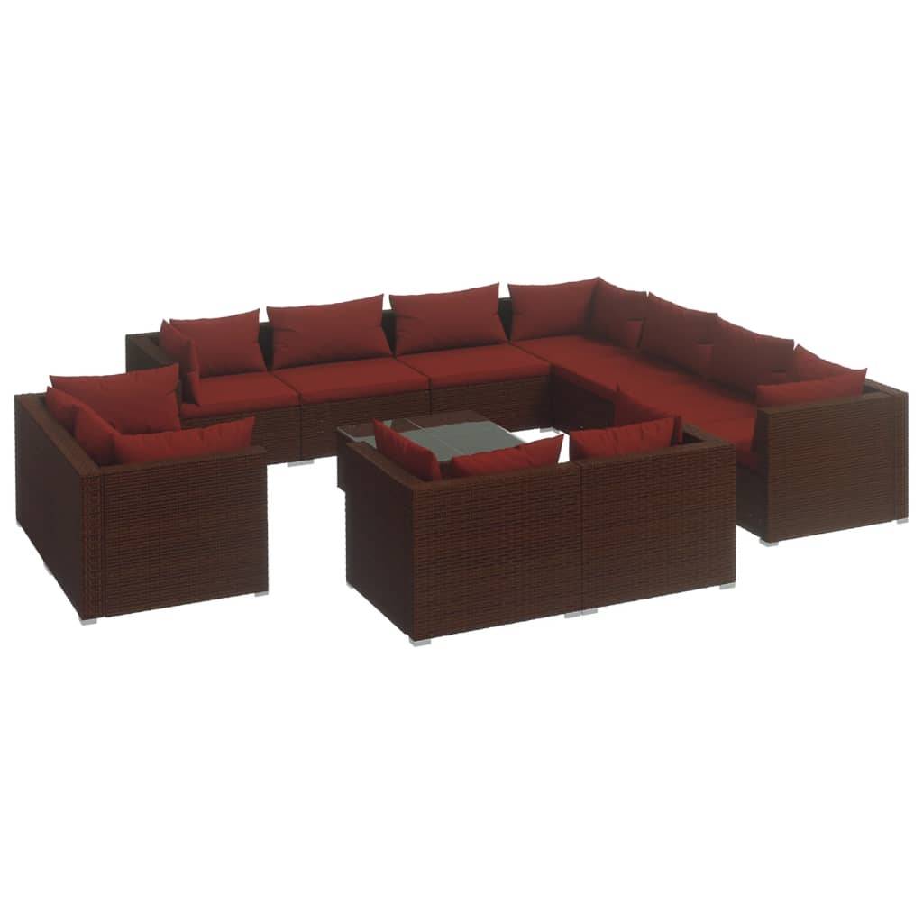 vidaXL 12-tlg. Garten-Lounge-Set mit Kissen Braun Poly Rattan