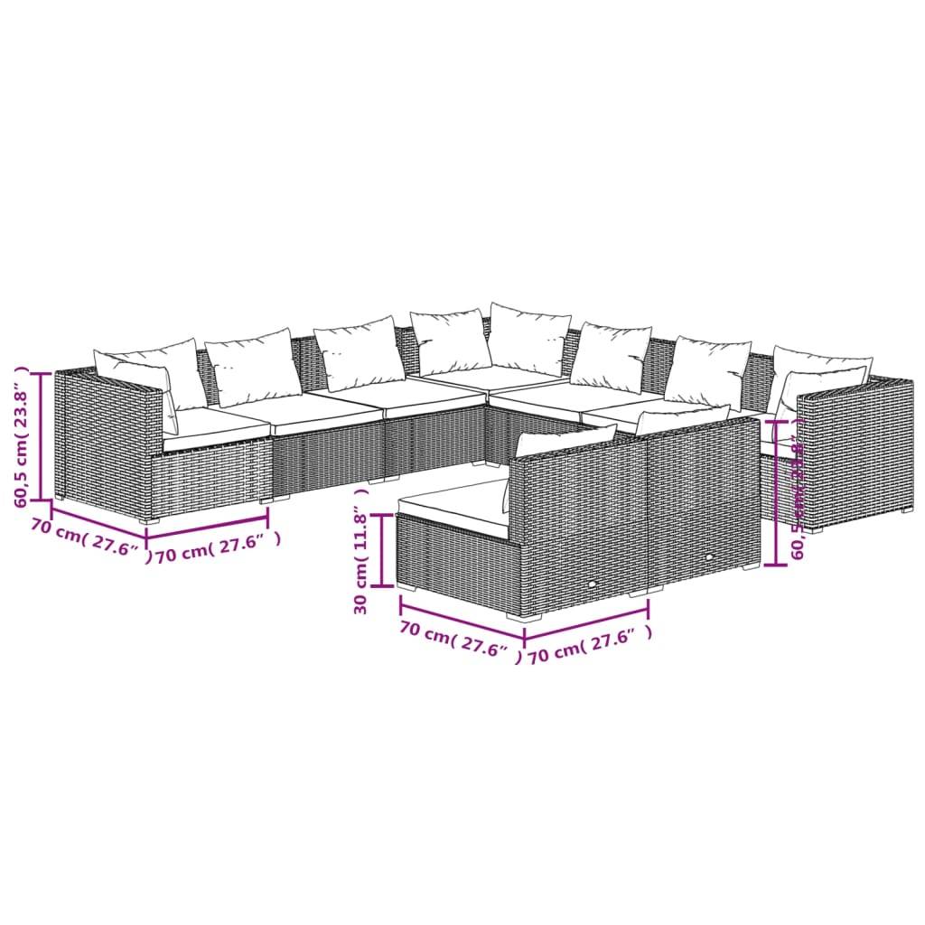 vidaXL 9-tlg. Garten-Lounge-Set mit Kissen Braun Poly Rattan