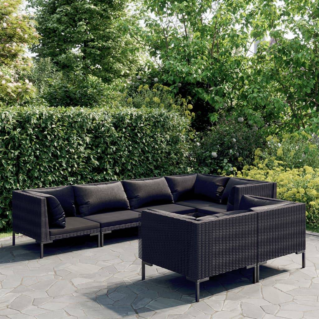 vidaXL 7-tlg. Garten-Lounge-Set mit Kissen Poly Rattan Dunkelgrau