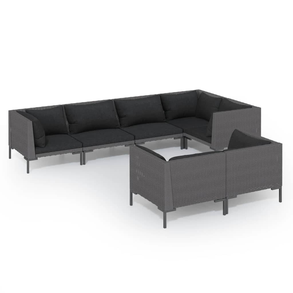 vidaXL 7-tlg. Garten-Lounge-Set mit Kissen Poly Rattan Dunkelgrau