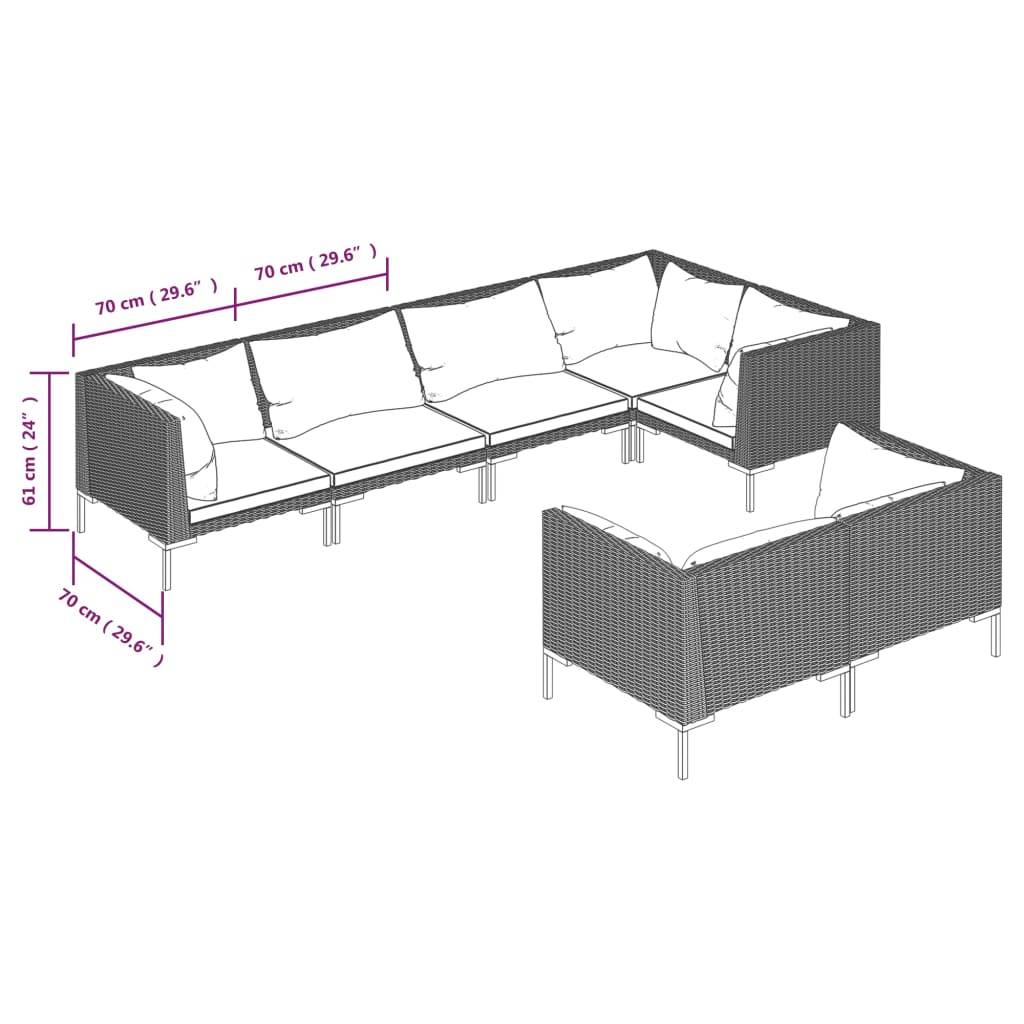 vidaXL 7-tlg. Garten-Lounge-Set mit Kissen Poly Rattan Dunkelgrau