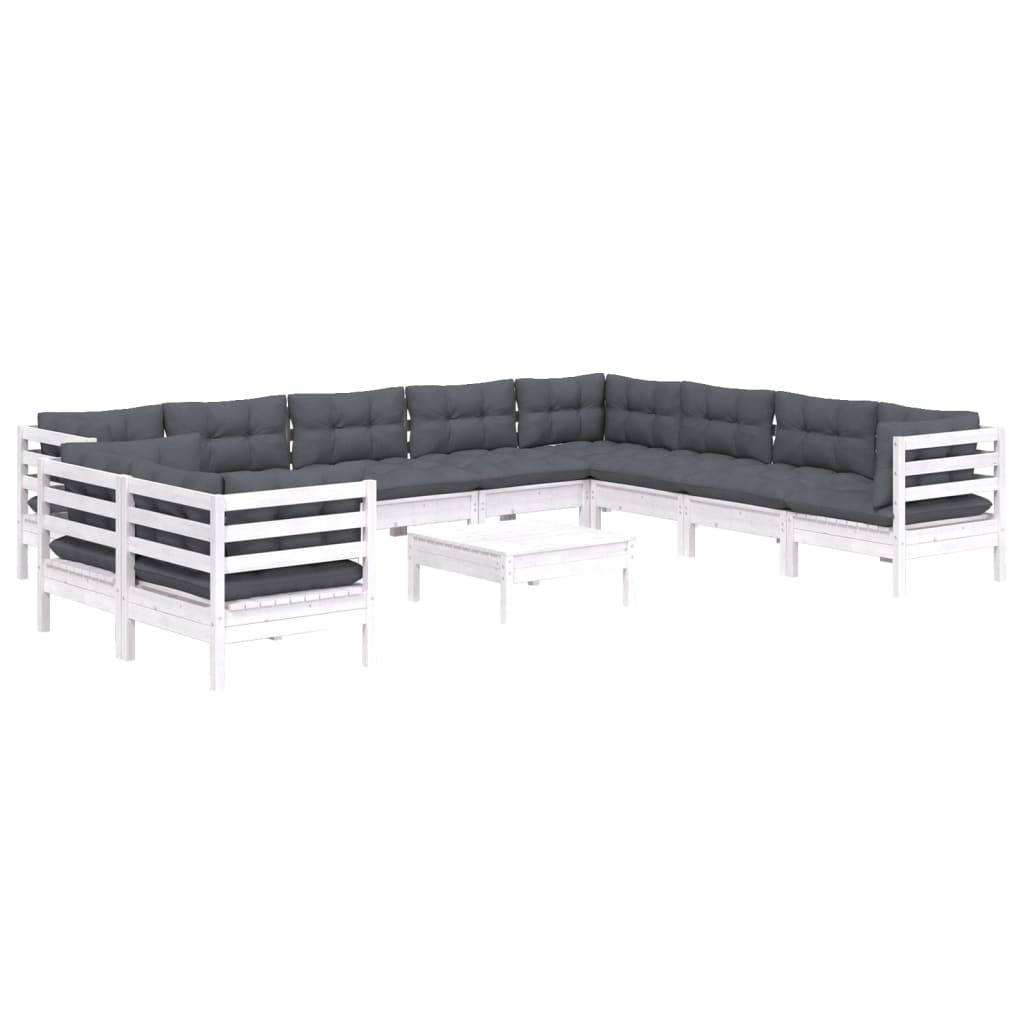 vidaXL 11-tlg. Garten-Lounge-Set mit Kissen Weiß Massivholz Kiefer