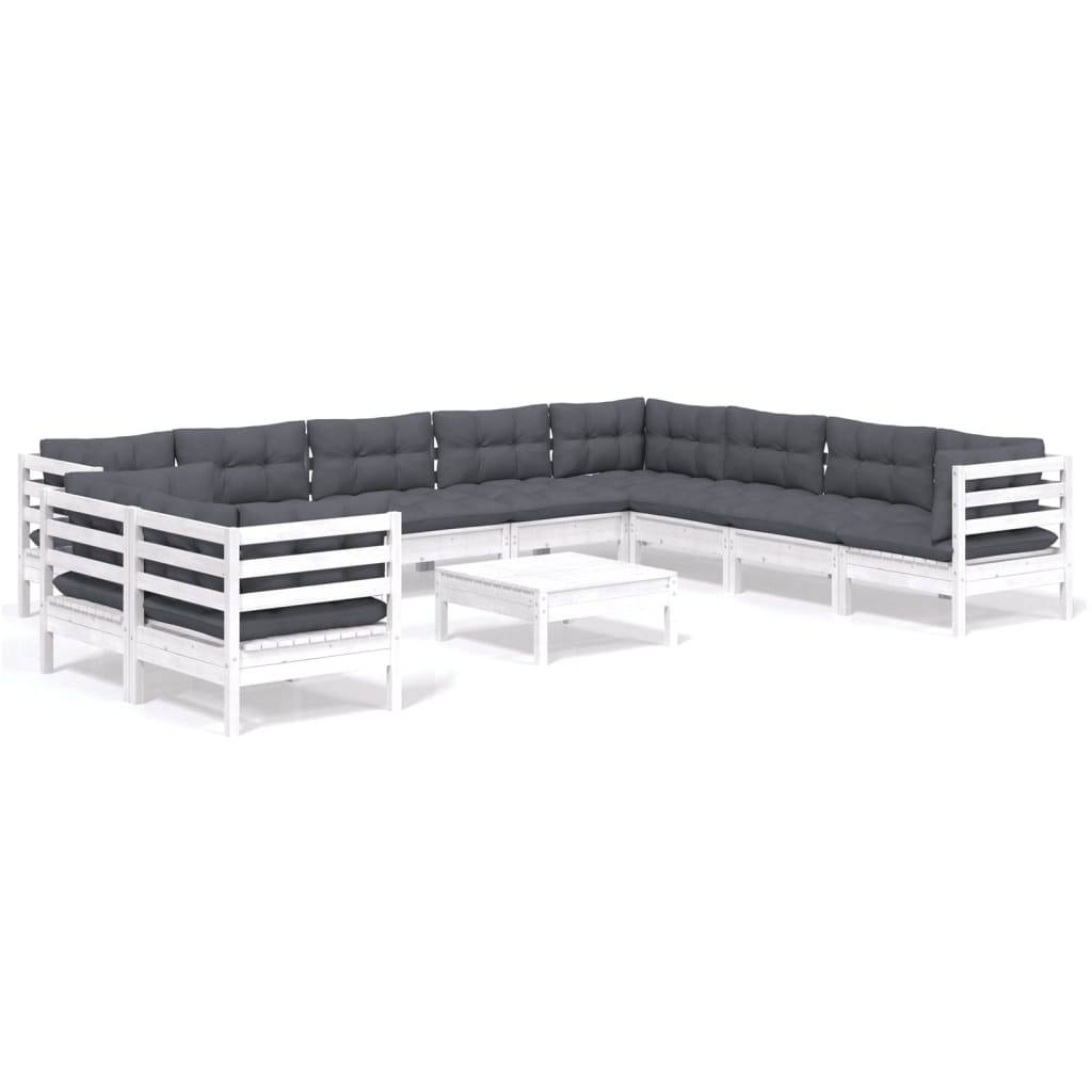 vidaXL 11-tlg. Garten-Lounge-Set mit Kissen Weiß Massivholz Kiefer