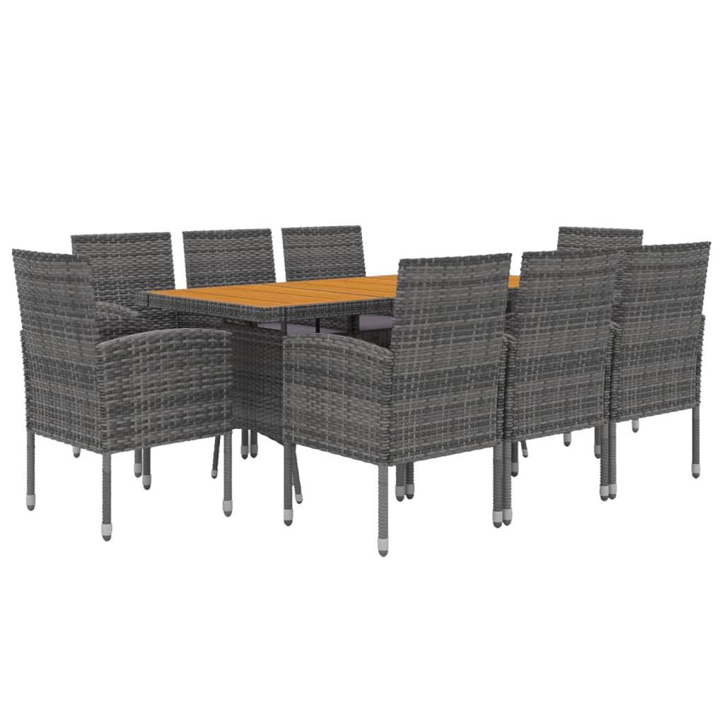 vidaXL 9-tlg. Garten-Essgruppe Poly Rattan Grau