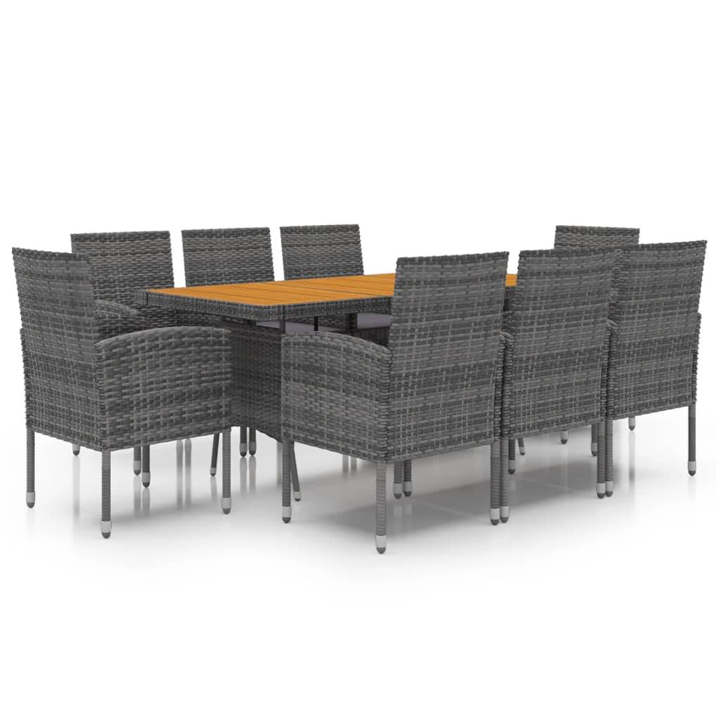 vidaXL 9-tlg. Garten-Essgruppe Poly Rattan Grau