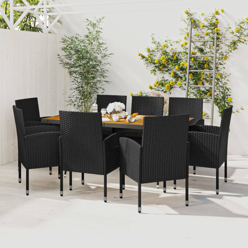 vidaXL 9-tlg. Garten-Essgruppe Poly Rattan Schwarz