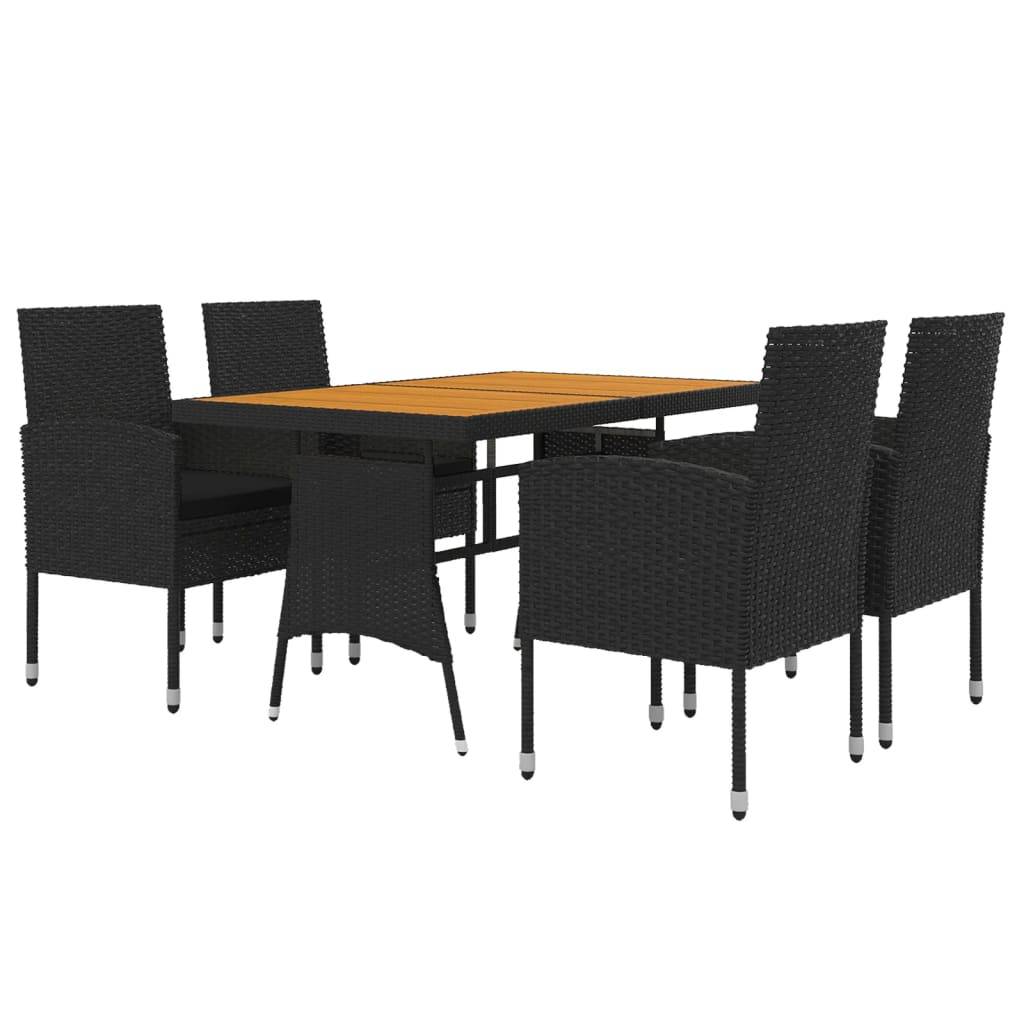 vidaXL 5-tlg. Garten-Essgruppe Poly Rattan Schwarz