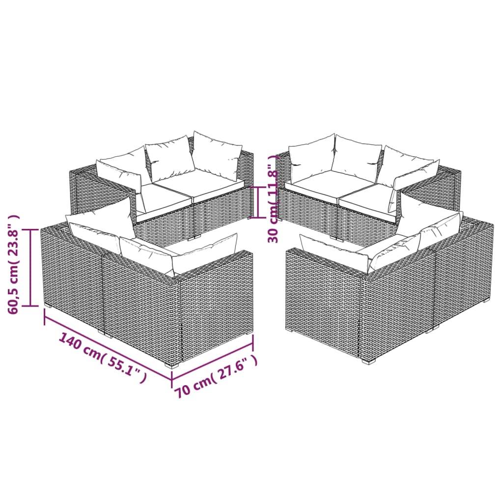 vidaXL 8-tlg. Garten-Lounge-Set mit Kissen Poly Rattan Braun