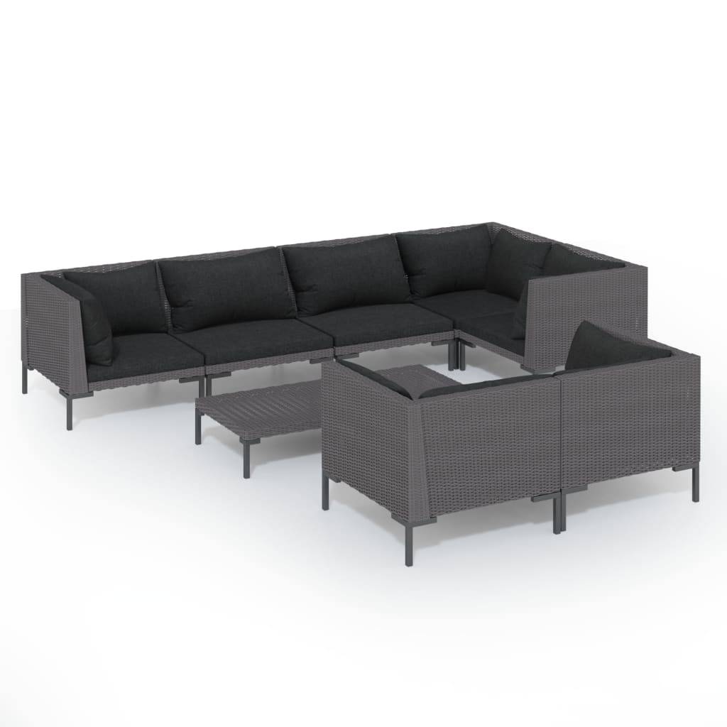 vidaXL 8-tlg. Garten-Lounge-Set mit Kissen Poly Rattan Dunkelgrau