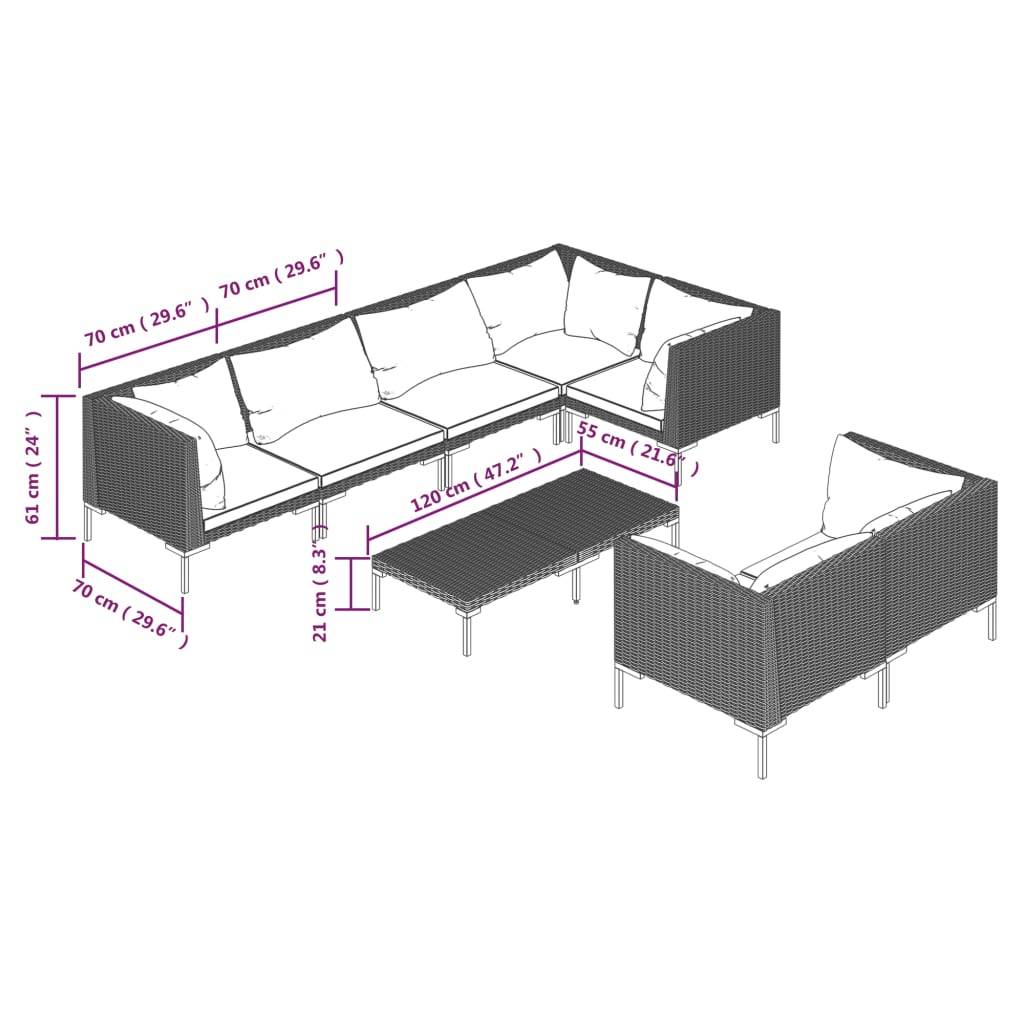 vidaXL 8-tlg. Garten-Lounge-Set mit Kissen Poly Rattan Dunkelgrau