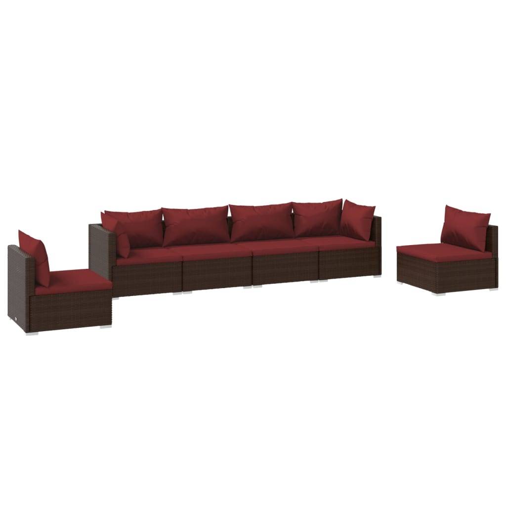 vidaXL 6-tlg. Garten-Lounge-Set mit Kissen Poly Rattan Braun