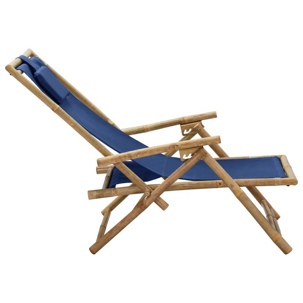 vidaXL Relaxstuhl Verstellbar Marineblau Bambus und Stoff