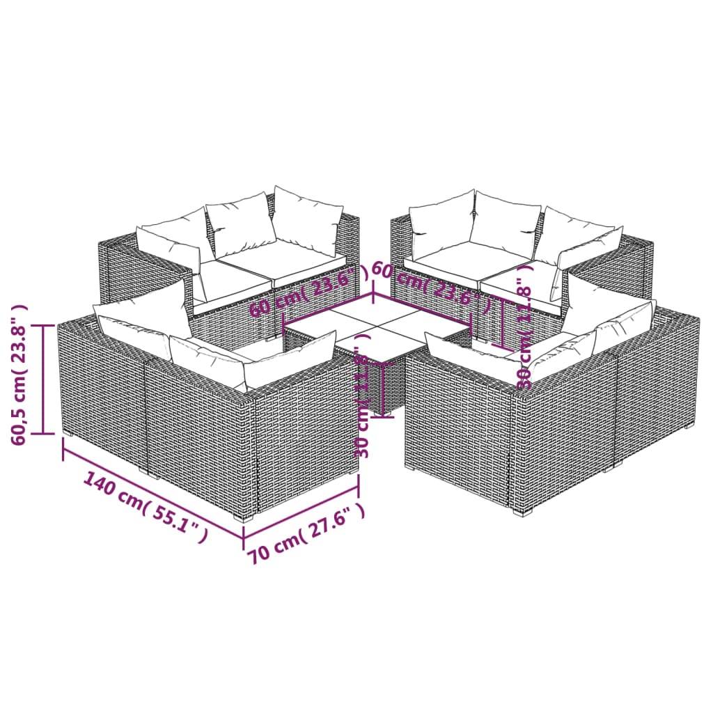 vidaXL 9-tlg. Garten-Lounge-Set mit Kissen Poly Rattan Schwarz