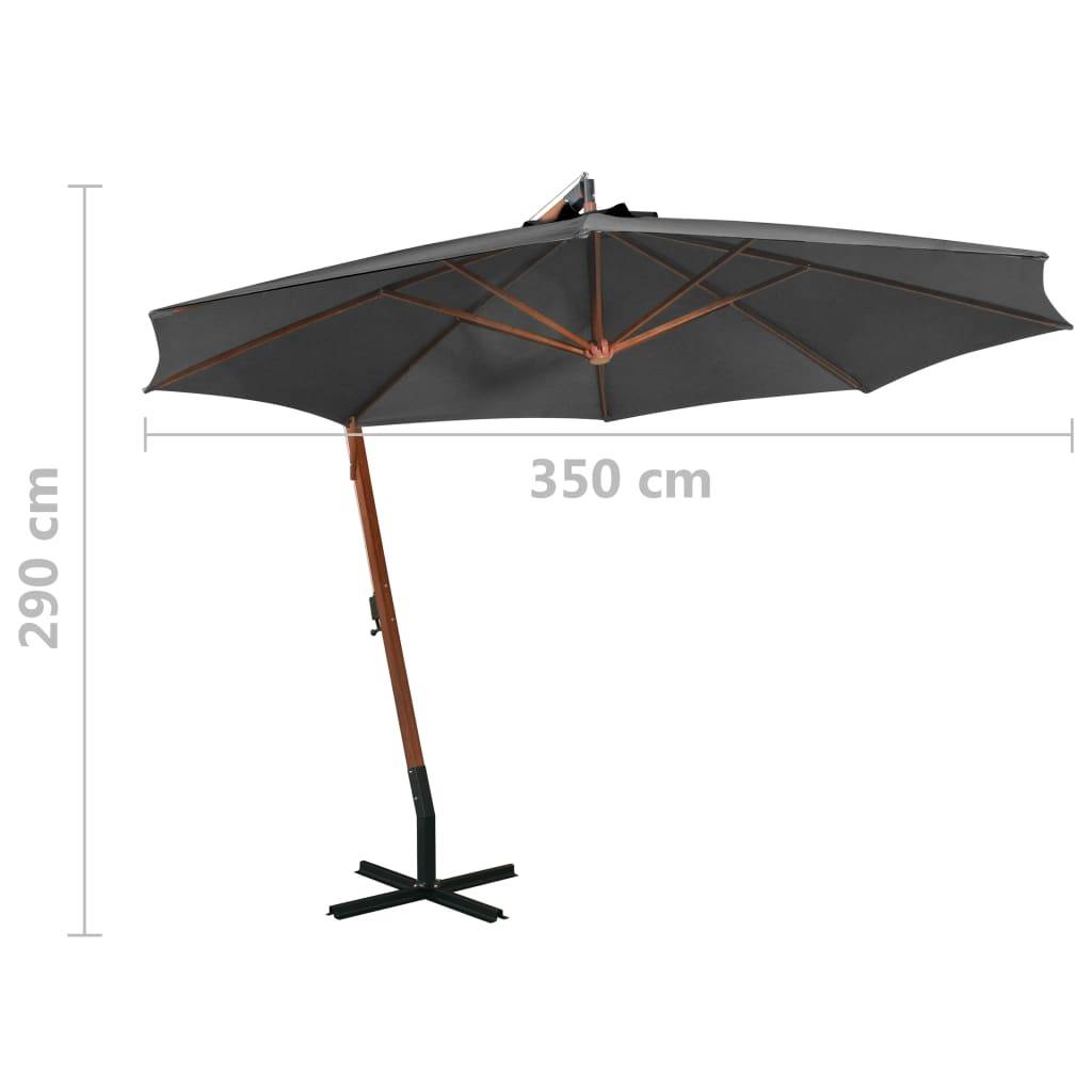 vidaXL Ampelschirm mit Mast Anthrazit 3,5x2,9 m Massivholz Tanne