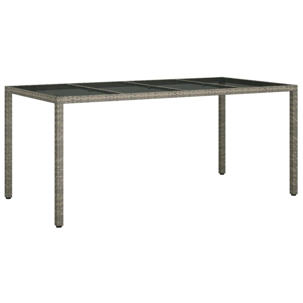 vidaXL Gartentisch Grau 190x90x75 cm Gehärtetes Glas und Poly Rattan