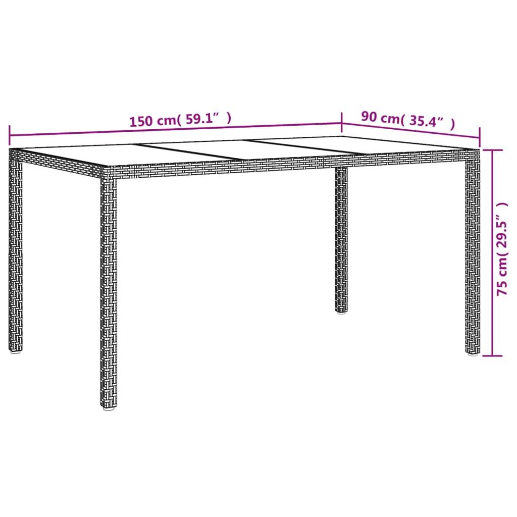 vidaXL Gartentisch 150x90x75 cm Gehärtetes Glas Poly Rattan Beige