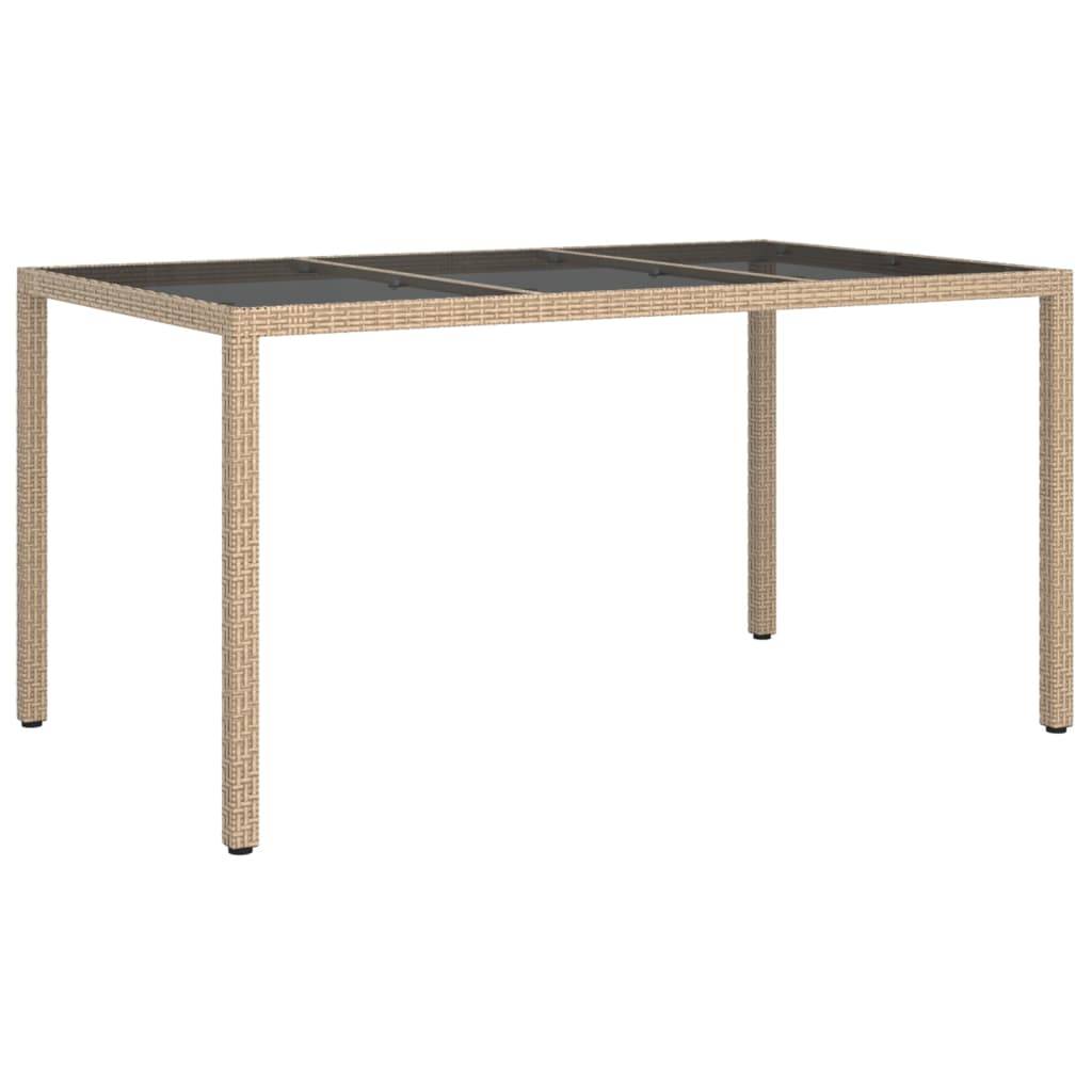 vidaXL Gartentisch 150x90x75 cm Gehärtetes Glas Poly Rattan Beige