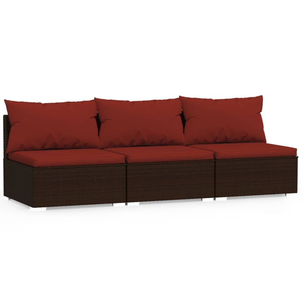vidaXL 3-Sitzer-Sofa mit Kissen Braun Poly Rattan