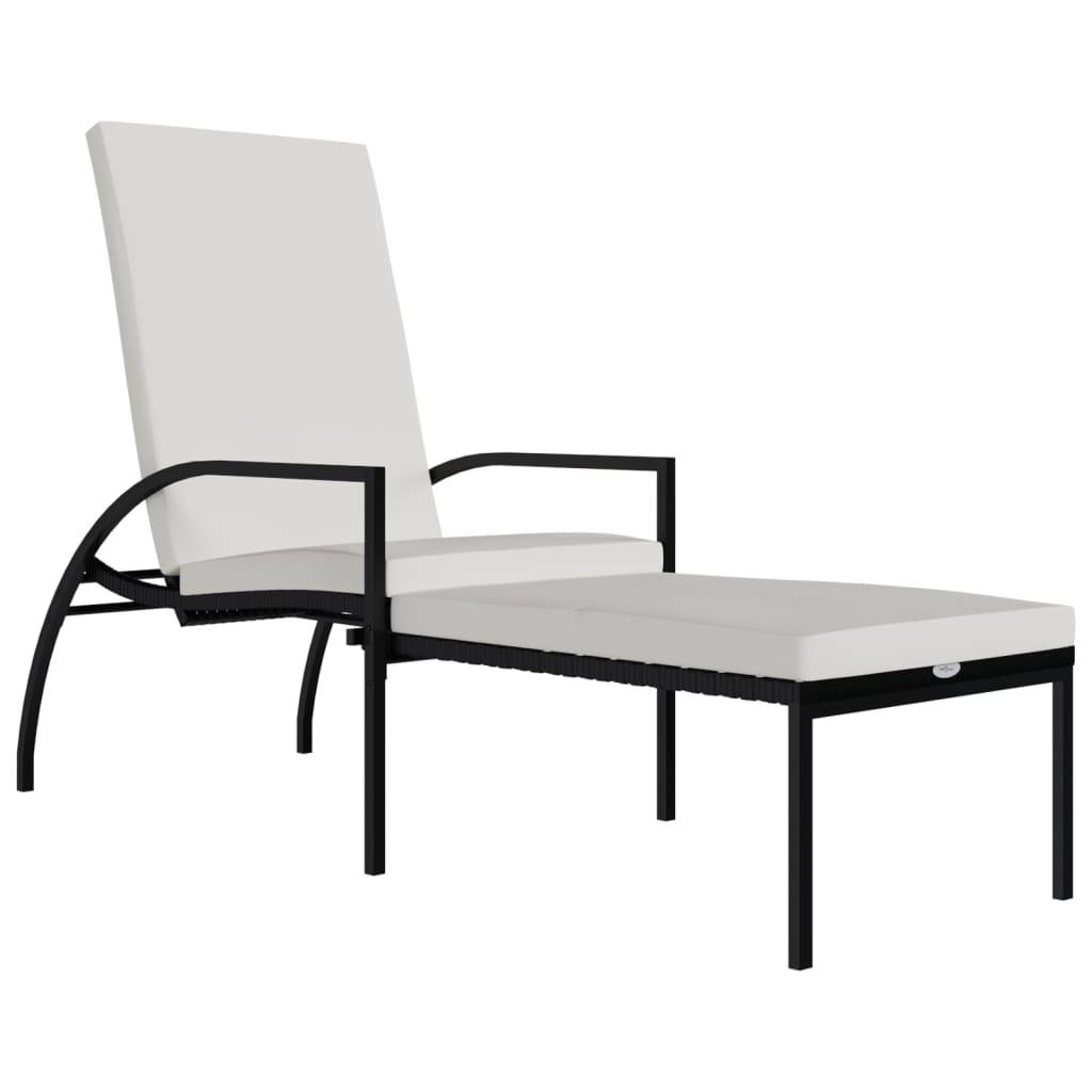 vidaXL Sonnenliege mit Fußhocker PE-Rattan Schwarz