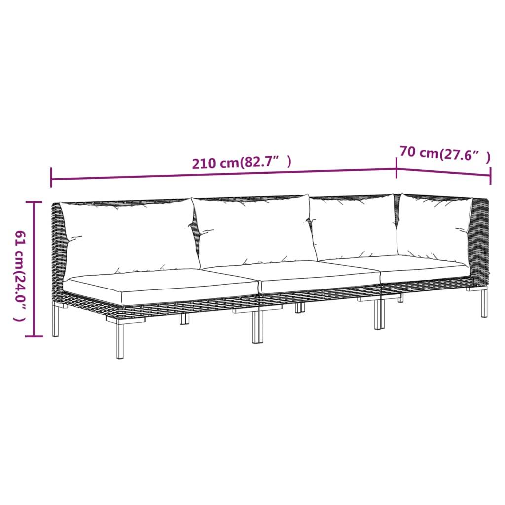 vidaXL 3-tlg. Garten-Lounge-Set Dunkelgrau Halbrundes Poly Rattan