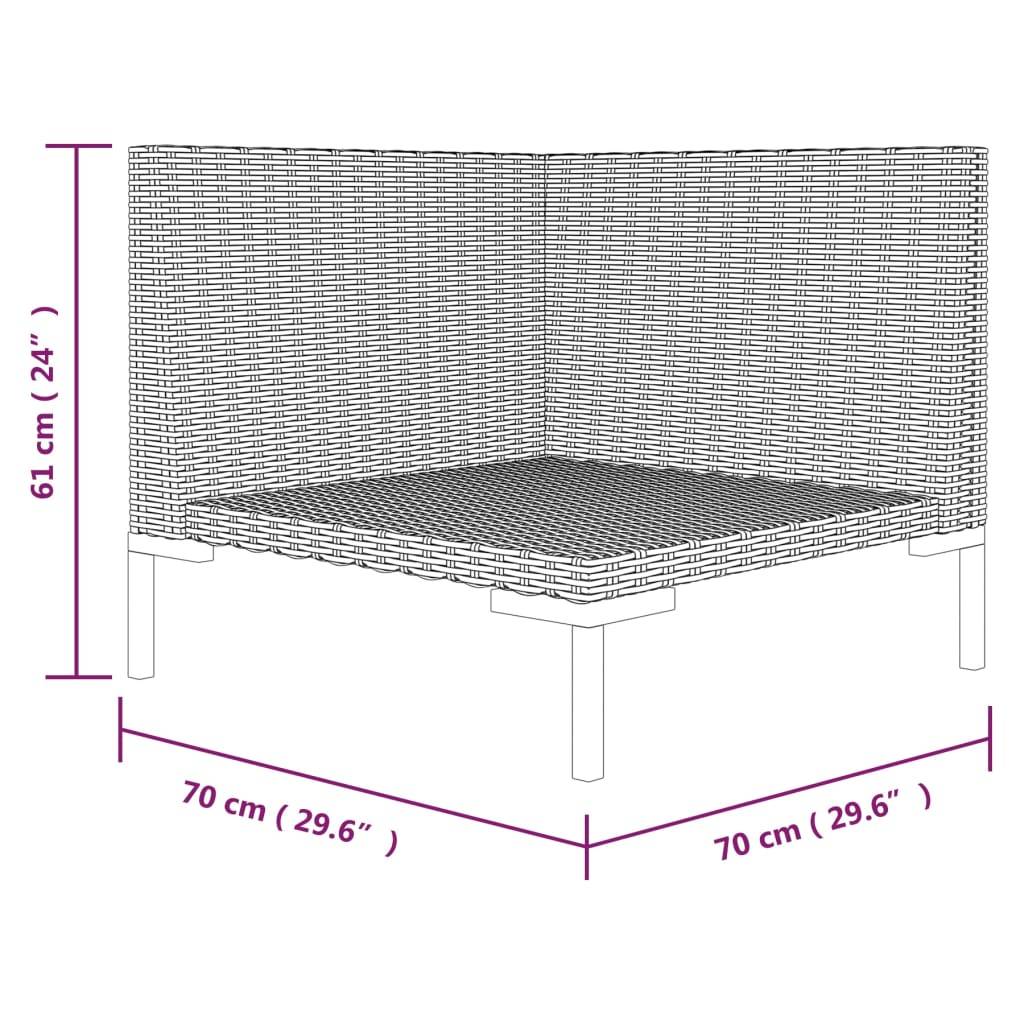 vidaXL Gartensofa mit Kissen Halbrundes Poly Rattan