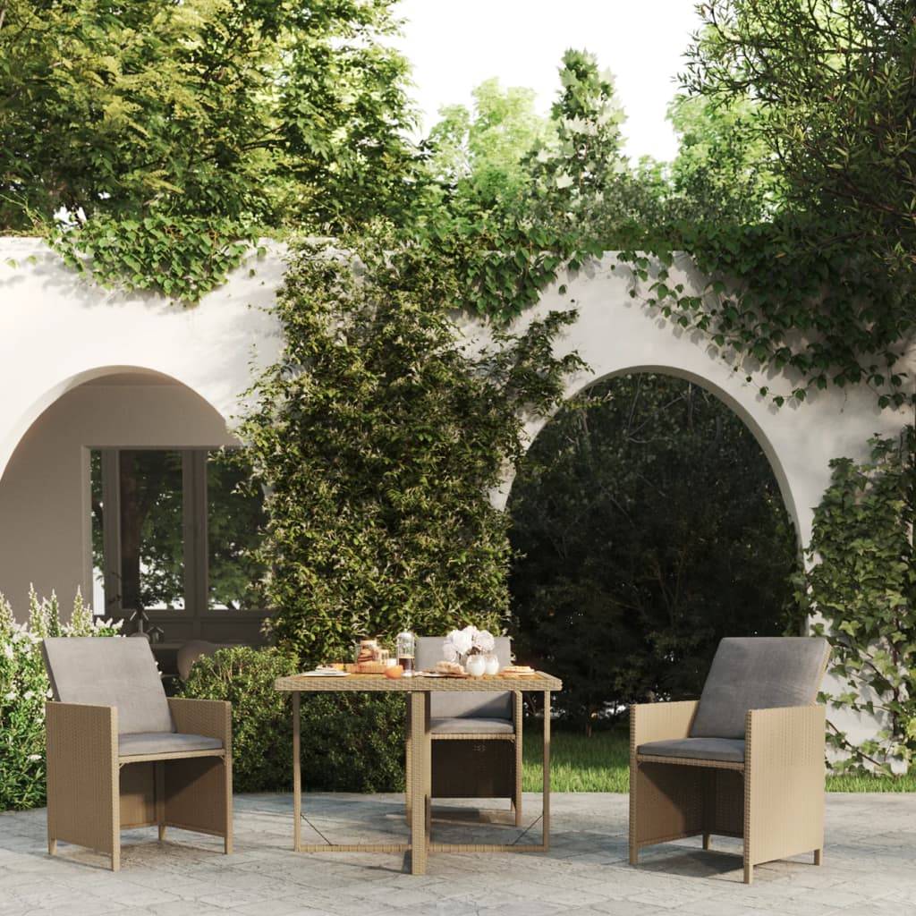 vidaXL Gartentisch Beige 109x107x74 cm Poly Rattan & Massivholz Akazie