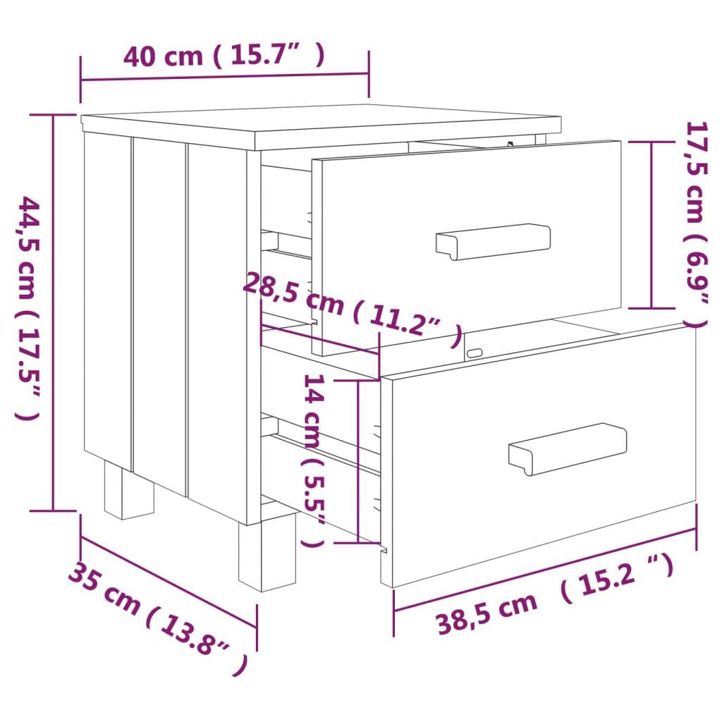 vidaXL Nachttische HAMAR 2 Stk. Hellgrau 40x35x44,5 cm Massivholz