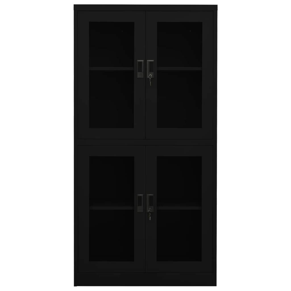 vidaXL Büroschrank Schwarz 90x40x180 cm Stahl und Hartglas