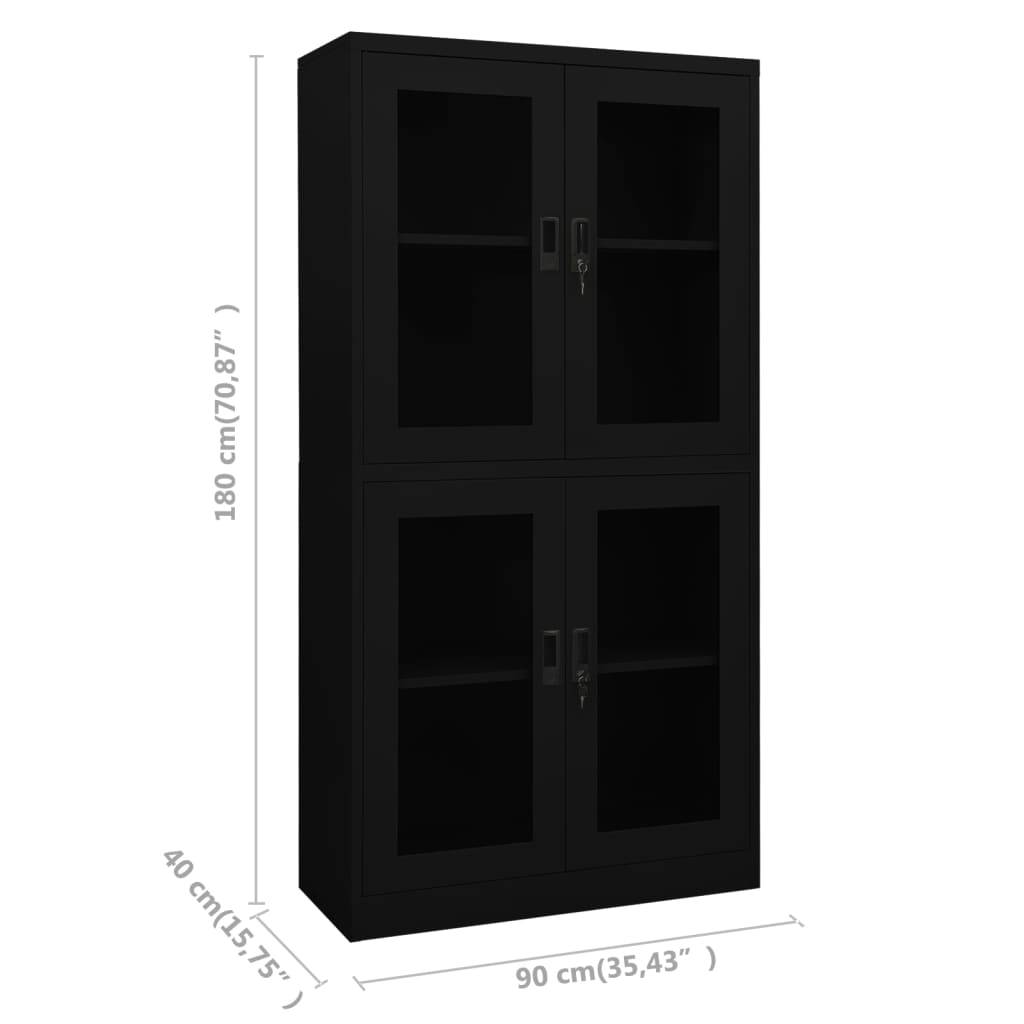 vidaXL Büroschrank Schwarz 90x40x180 cm Stahl und Hartglas