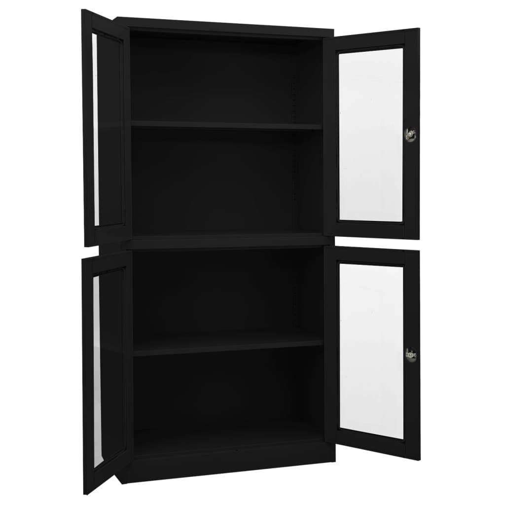 vidaXL Büroschrank Schwarz 90x40x180 cm Stahl und Hartglas