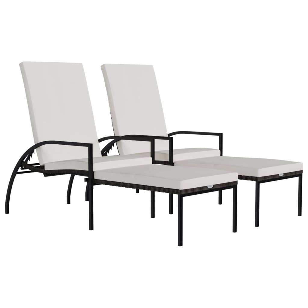 vidaXL Sonnenliegen 2 Stk. mit Fußhocker PE-Rattan Braun