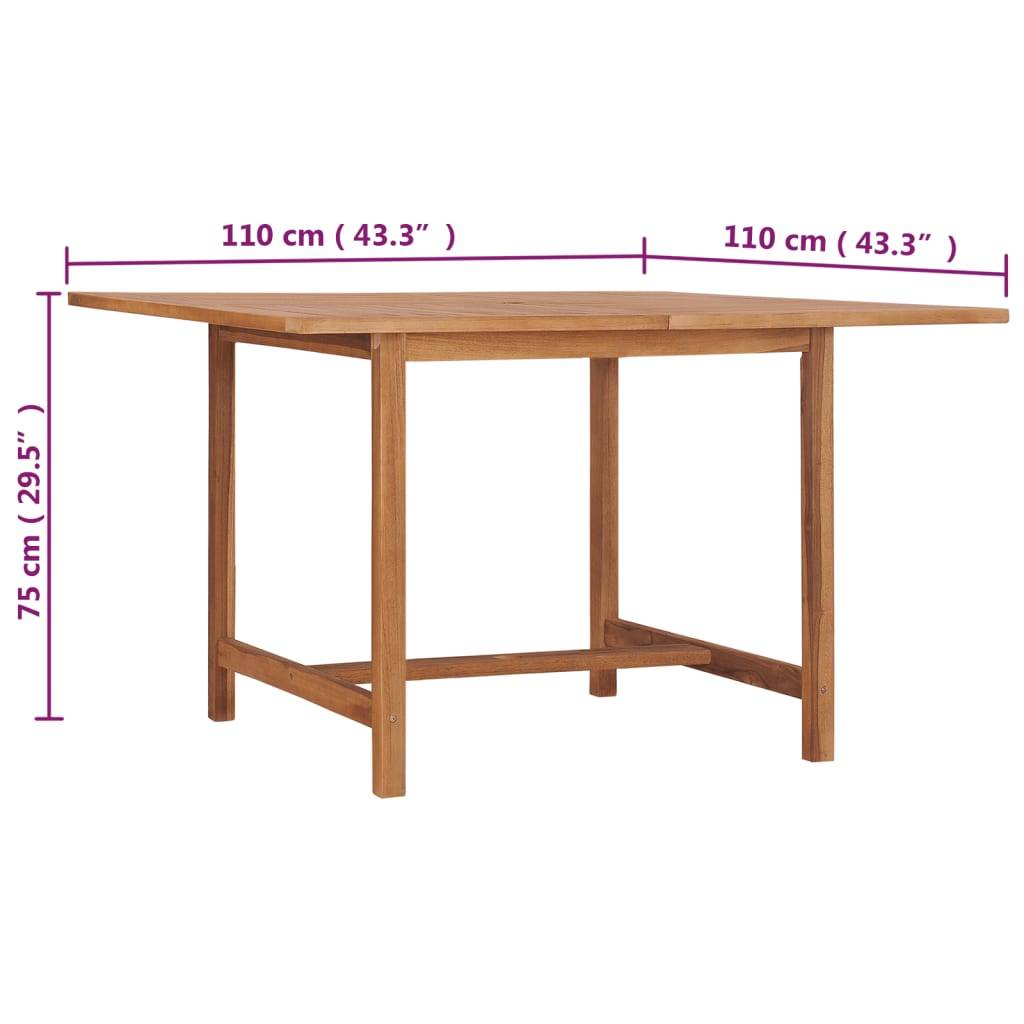 vidaXL Garten-Esstisch 110x110x75 cm Massivholz Teak