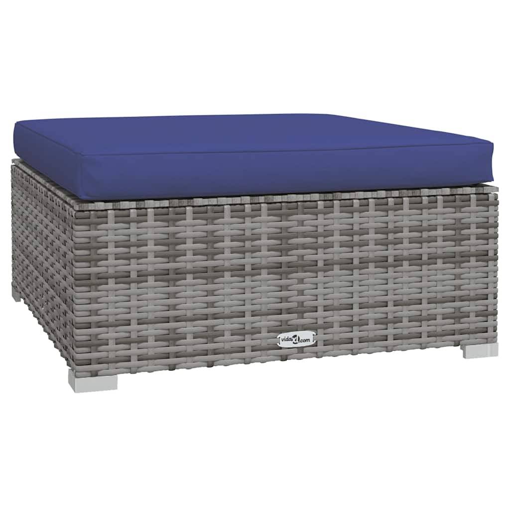 vidaXL Gartenhocker mit Kissen Grau 70x70x30 cm Poly Rattan