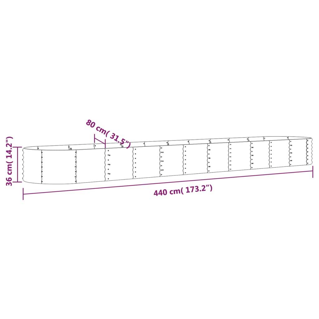 vidaXL Hochbeet Pulverbeschichteter Stahl 440x80x36 cm Silbern