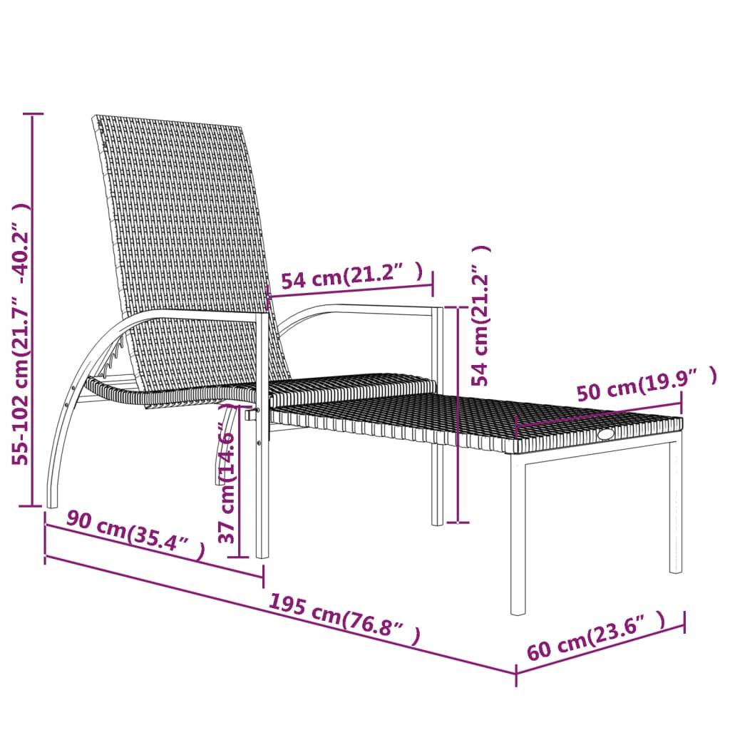 vidaXL Sonnenliege mit Fußhocker PE-Rattan Schwarz
