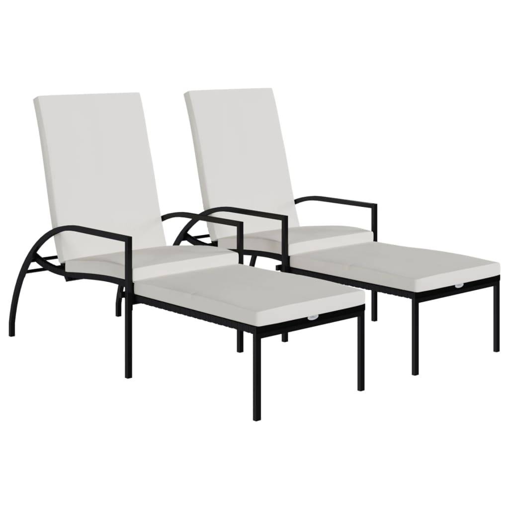 vidaXL Sonnenliegen 2 Stk. mit Fußhocker PE-Rattan Schwarz