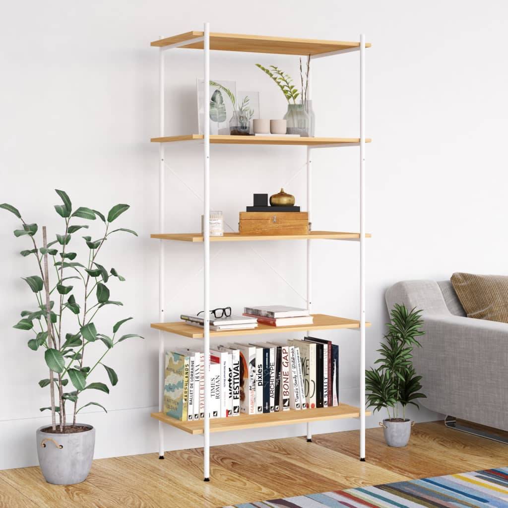 vidaXL Regal mit 5 Böden Weiß und Eiche-Optik 80x40x163 cm