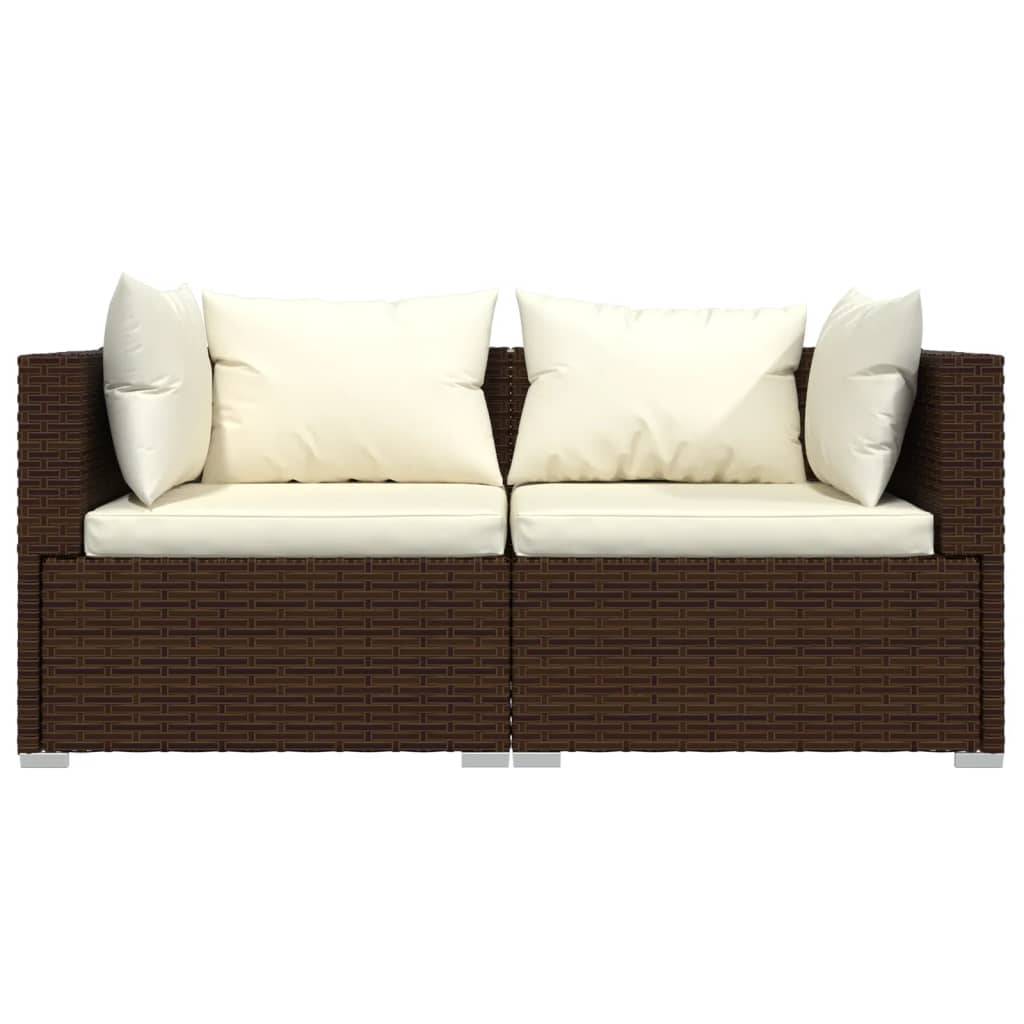vidaXL 3-tlg. Garten-Lounge-Set mit Auflagen Braun Poly Rattan