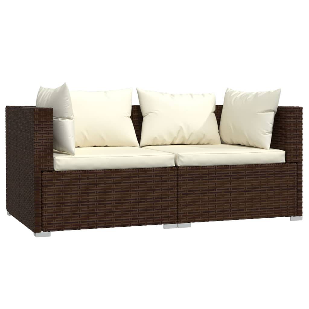 vidaXL 3-tlg. Garten-Lounge-Set mit Auflagen Braun Poly Rattan