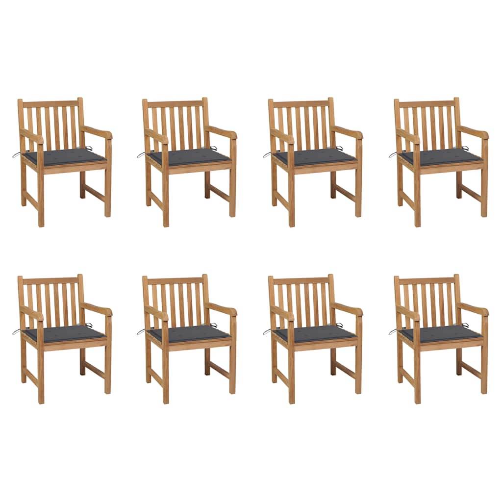 vidaXL Gartenstühle 8 Stk. mit Anthrazit Kissen Massivholz Teak
