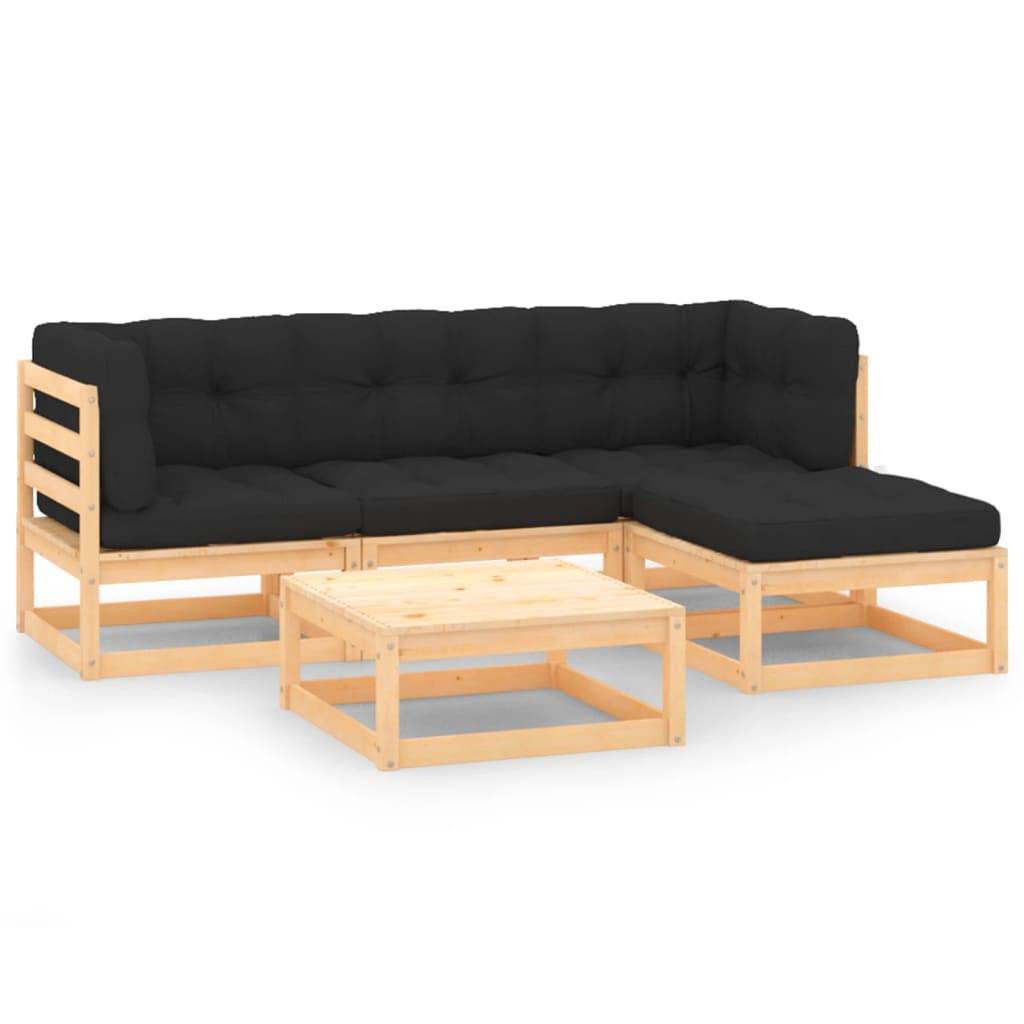 vidaXL 5-tlg. Garten-Lounge-Set mit Kissen Massivholz Kiefer