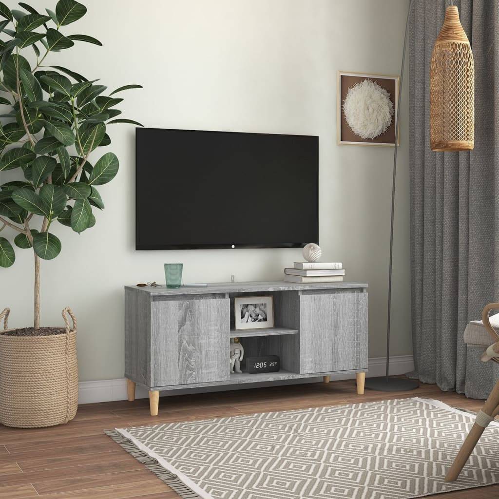 vidaXL TV-Schrank mit Massivholz-Beinen Grau Sonoma 103,5x35x50 cm
