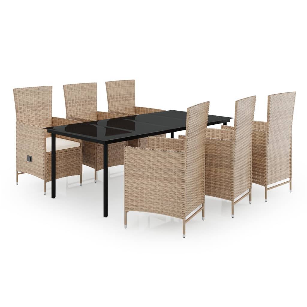vidaXL 7-tlg. Garten-Essgruppe mit Auflagen Beige